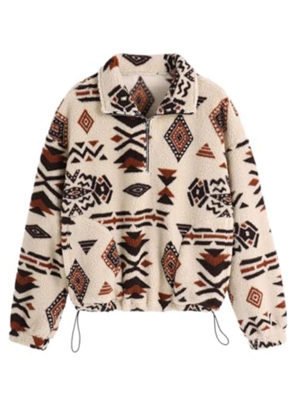 Oversized Quarter Zip Pullover with Pockets Faux Fur Crop Top Long Sleeve